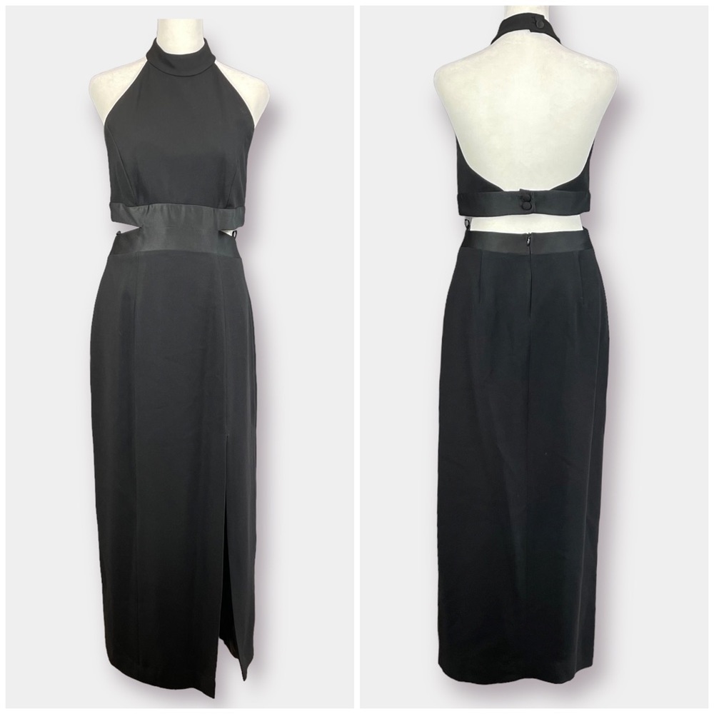 EUC Halter Sleeveless Party Formal Dress Black Cut Out Size 6